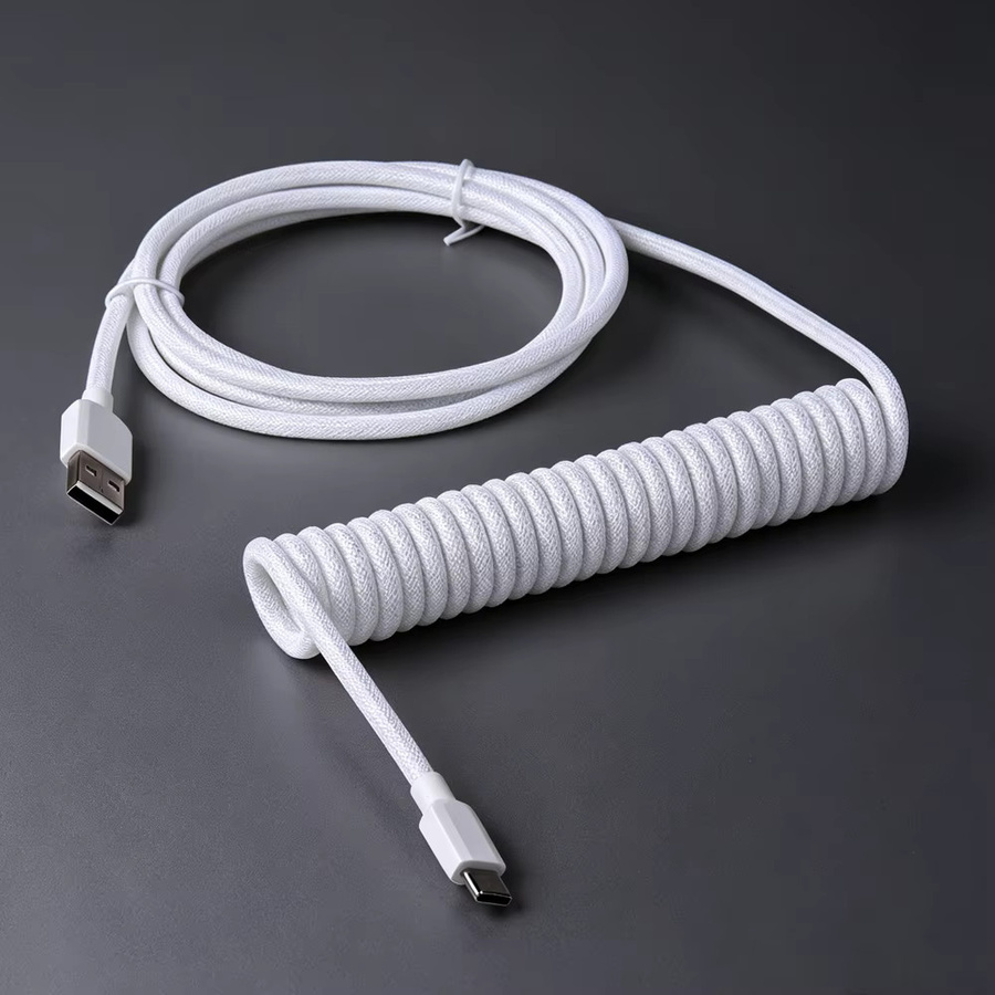 LANO USB-C auf USB-A Tastaturkabel, doppelt ummanteltes Spiralkabel für mechanische Tastaturen in Weiß, Schwarz oder Rot-Schwarz - Bild 2