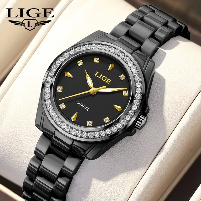 LIGE Armbanduhr Keramik, Diamant, Quarz, Weiß, Damen - Bild 1