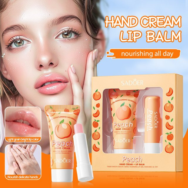 SADOER Pfirsich-Handcreme und Lippenbalsam-Set, Unisex - Bild 1