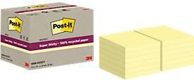 Post-it Super Sticky Recycling Notes Haftnotizen Gelb, 12 Blöcke, B: 7,6 cm x T: 7,6 cm, PEFC-Papier - Bild 1