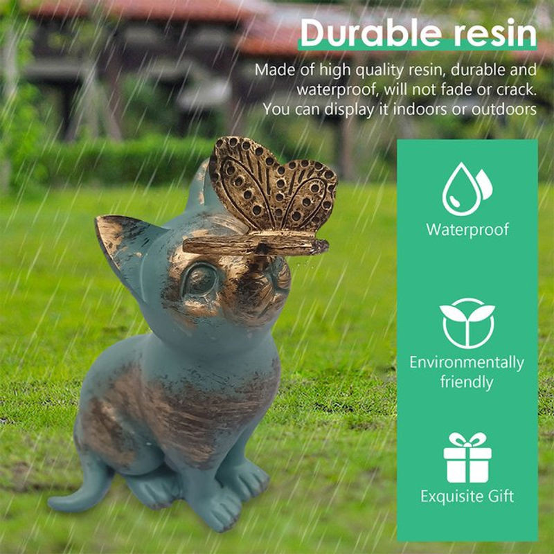 Shunmaii Kätzchen-Statue aus Kunstharz in Grau als dekorative Garten-Tierfigur für deinen Garten und Hof - Bild 1