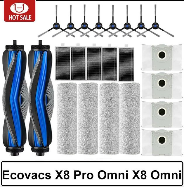 Ecovacs Zubehör-Set für Roboter-Staubsauger mit Hauptseitenbürsten, Wischtüchern, HEPA-Filtern und Staubbeuteln in Grün und Silikon - Bild 1