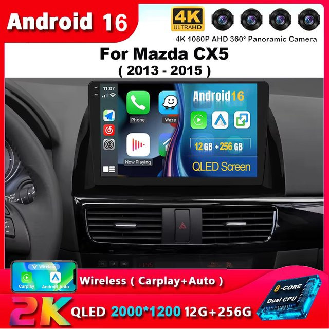 Android 16 Autoradio für Mazda CX-5 Multimedia-Player mit WIFI, 4G, GPS und Carplay in Schwarz - Bild 1