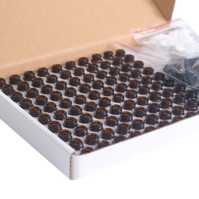 Abody Braunglasflaschen für ätherische Öle, 100 Stück, 1ml/2ml, mit schwarzer Kappe - Bild 1