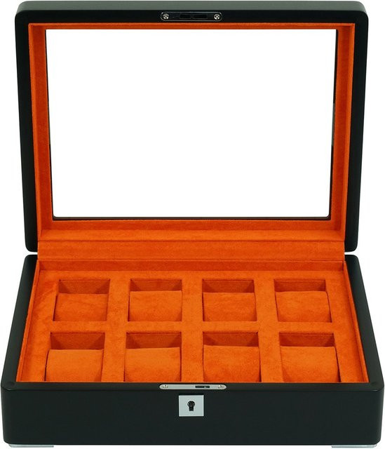 Rothenschild Uhrenbox RS-3420-8-BL-ORA in Schwarz mit orangem Samt für 8 Uhren - Bild 1