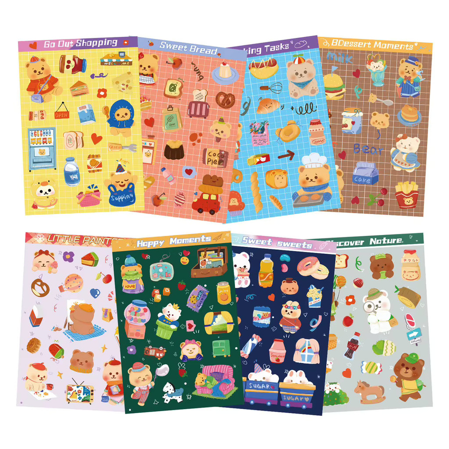 8 Arten wasserfeste Cartoon-Bär Aufkleber in Multicolour für Tagebuch und Scrapbooking von Anime Worlds Store - Bild 2