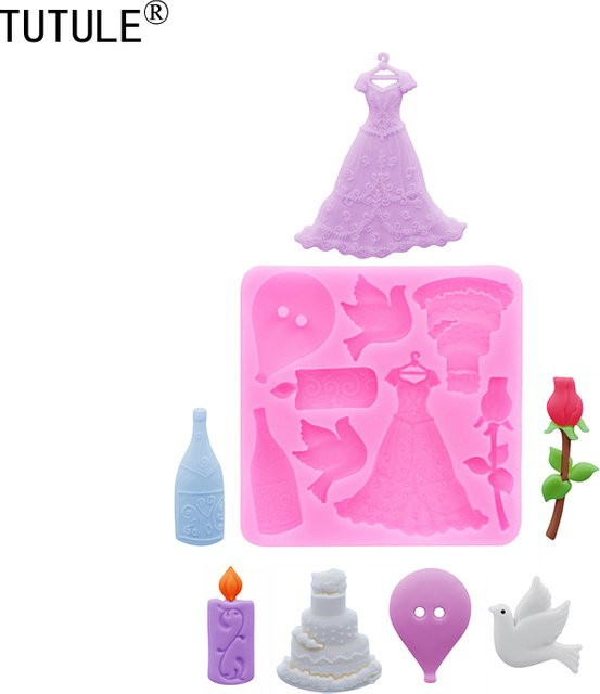 TUTULE Silikonform für Hochzeitskleid, Rosen und Ballons in Pink zur DIY-Gestaltung von Harzschmuck und Schokoladen-Desserts - Bild 1