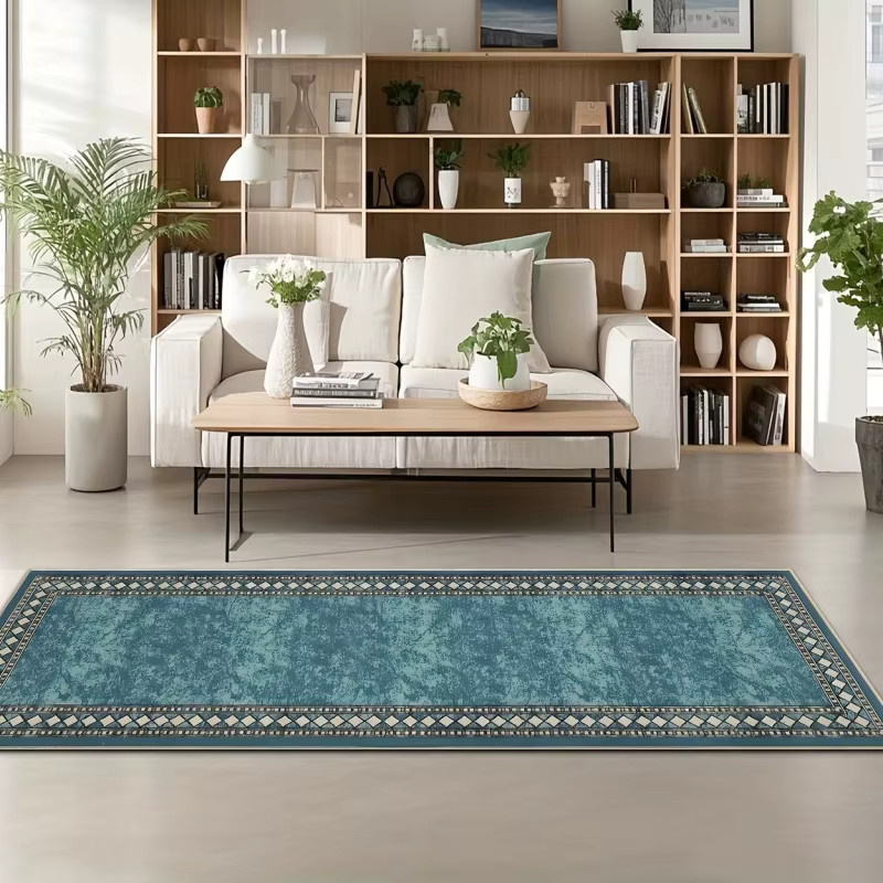 VIKAMA Retro Teppich in Blau, rutschfest und verschleißfest, ideal für Flur, Küche oder Schlafzimmer - Bild 2