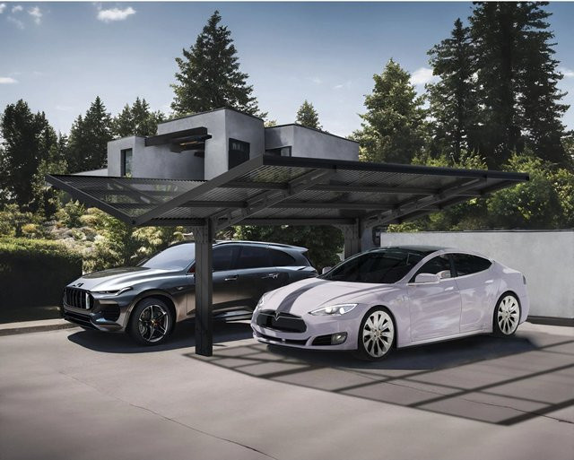 Palram Canopia Carport Sydney Wings Pent in Schwarz mit Regenrinne aus Aluminium und Polycarbonat B: 586 cm, T: 572 cm - Bild 1