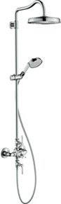 Hansgrohe Axor Montreux Showerpipe mit Thermostat, Kopfbrause und Handbrause, Wandmontage, gebürstetes Messing - Bild 1
