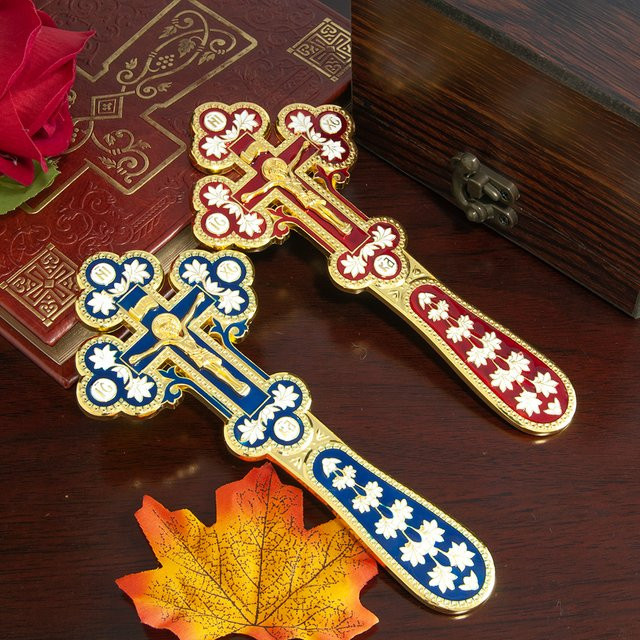 HTISOK Handheld-Kreuz für christlich-orthodoxe Zeremonien aus Metall in Blau und Mehrfarbig - Bild 1