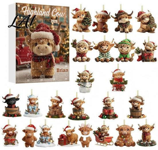 MidnightSun Adventskalender 2026 mit 24 Ornamenten für Erwachsene, bunte Tierfiguren wie Meeresschildkröte, Bigfoot, Hochlandkuh und Hund - Bild 1