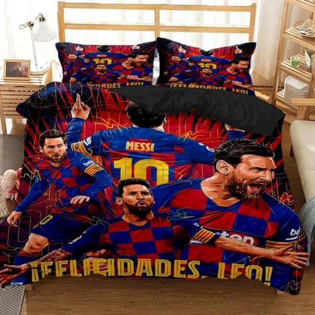 Gu Tao Messi Fußball-Superstar Bettwäsche-Set mit 3D-Druck in Blau, King Size, B/H: 200 x 230 cm - Bild 1