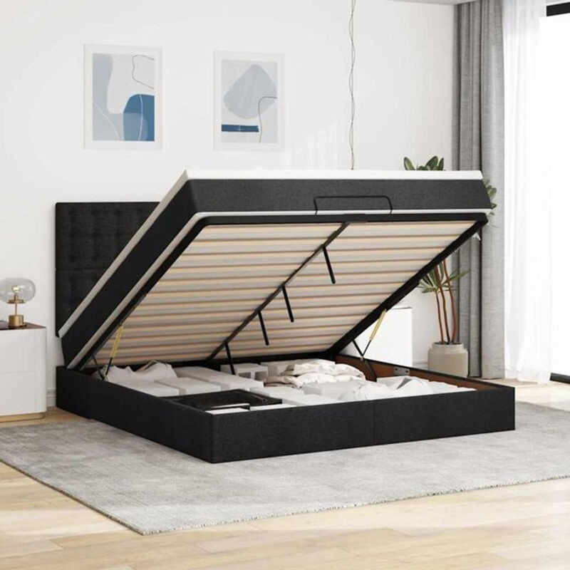 vidaxl Ottoman Polsterbett mit Matratze und LED-Beleuchtung in Schwarz, B/T/H: 180 x 200 x 128 cm - Bild 1