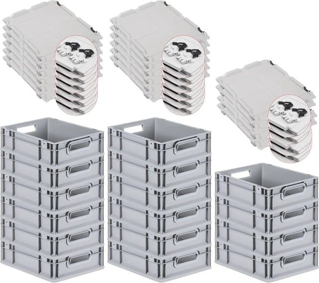 PROREGAL SuperSparSet 16x Eurobox NextGen Grip mit Scharnierdeckel und schwarzen Schiebeschnappverschlüssen, Grau, H x B x T: 12 x 30 x 40 cm - Bild 1