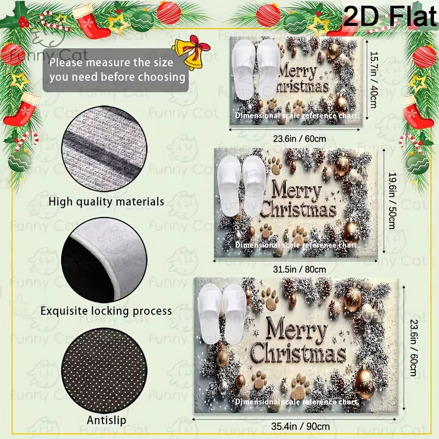 VIKAMA Cartoon Merry Christmas Haustier-Fußabdruck-Teppich rutschfeste und schmutzabweisende Bodenmatte für Eingangsbereich und Badezimmer - Bild 5
