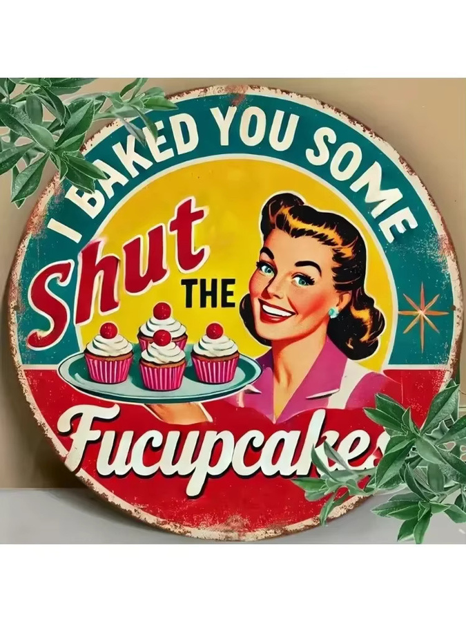 CIFBUY Vintage Cupcakes Wandkunst aus Metall in Mehrfarbig, Runde Wanddekoration mit Typografie Motiv, Durchmesser: 20 cm - Bild 6