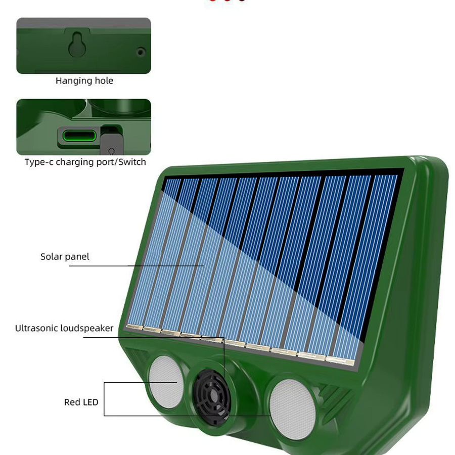 Solar-Tierabwehrgerät IP66 wasserdicht mit 500 mAh Akku in Grün für den Garten und Rasen - Bild 5