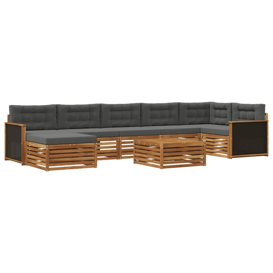 vidaXL Outdoor-Sofagarnitur aus Akazienholz in L-Form mit 8 Kissen in Natur und Anthrazit - Bild 2