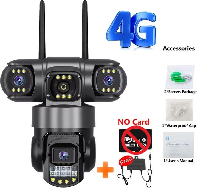 LS VISION Smart Home CCTV-Kamera mit 3 Objektiven, 12MP HD Auflösung, WiFi und 4G für die wasserdichte Außenüberwachung, Schwarz - Bild 1