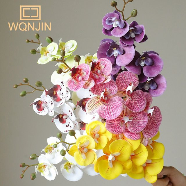 WQNJIN Künstliche Schmetterlings-Orchidee in Gelb mit Einzelstiel für deine Dekoration zu Hochzeit oder Festen - Bild 1