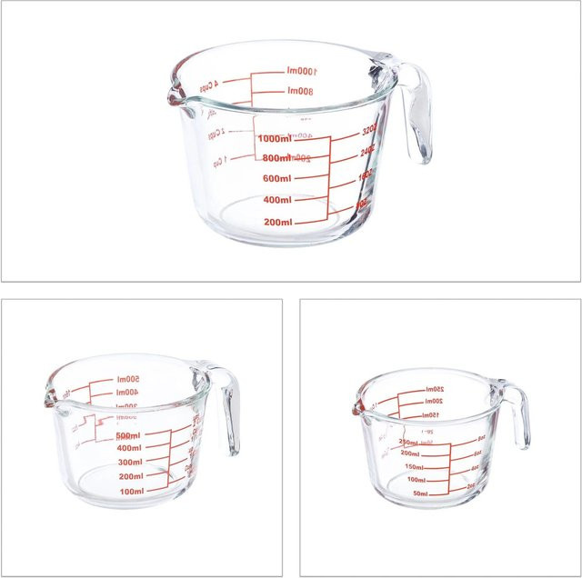 Relaxdays Messbecher Set aus Glas in Transparent und Rot, dreiteilig mit 250 ml und 500 ml - Bild 1