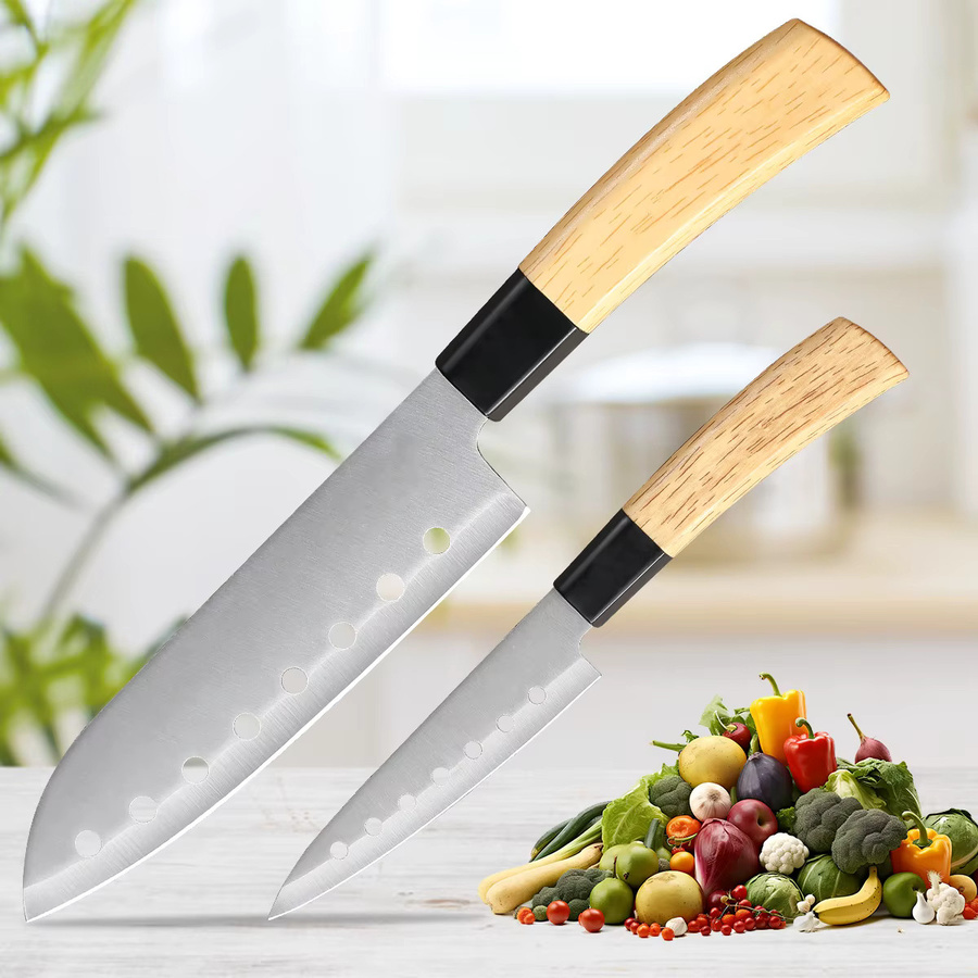 SHENJIU Tranchiermesser aus Edelstahl mit Holzgriff in Silber - Bild 2