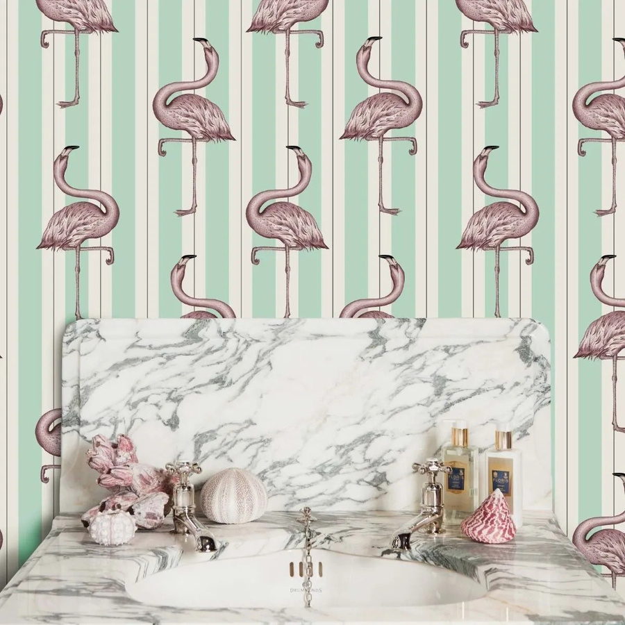 House of Hackney Tapete Flamboyance Offwhite/Macaroon Green mit Tiermotiven und Art-Deco-Design, Vlies-Tapete, Rolle, Breite: 50 cm, Länge: 300 cm - Bild 1