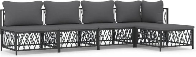 vidaXL 5-tlg Garten-Lounge-Set in L-Form mit Kissen aus Textilene und pulverbeschichtetem Stahl in Anthrazit - Bild 1