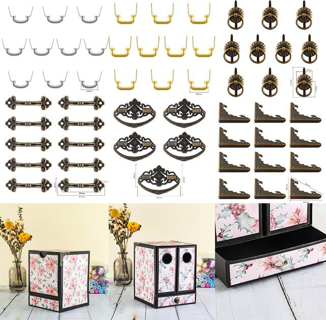 10er Set Metall Eckbeschläge und Griffe in Gold für Mini-Schubladen und DIY-Aufbewahrungsboxen - Bild 1