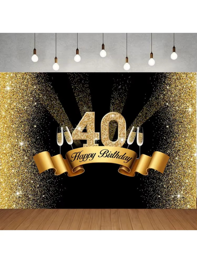 Glitzernder Happy 40th Birthday Banner in Schwarz und Gold als Fotostudio-Hintergrund für deine Geburtstagsfeier, Breite: 75 cm, Höhe: 50 cm - Bild 4