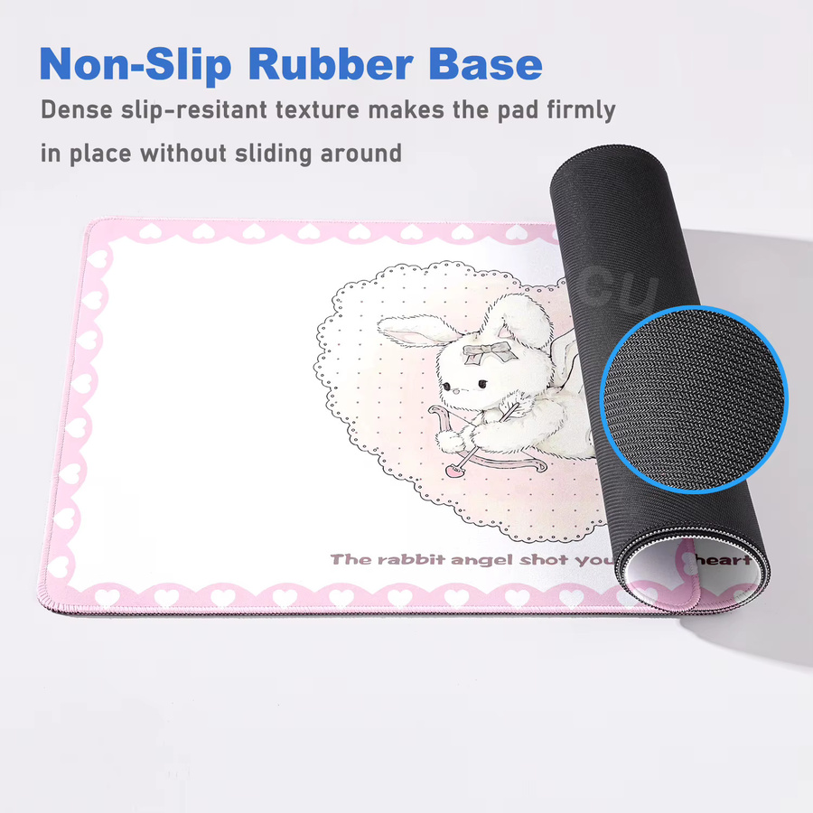 Riccu Mousepad XXL mit niedlichem Kaninchen-Design in Rosa und Weiß als große Schreibtischunterlage für PC und Tastatur - Bild 2