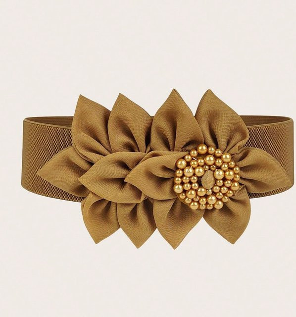XYNN Gürtel Damen, elastisch, große Blume, brown bunt - Bild 1