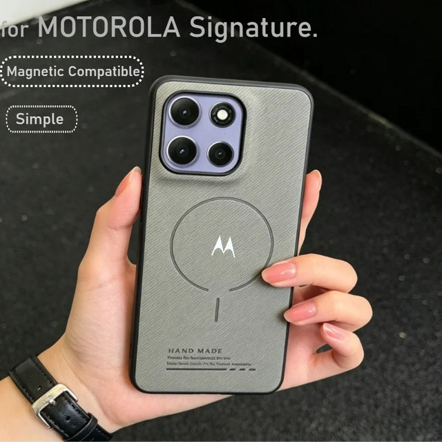 Magnetische Business Hülle aus gewebtem Material für Motorola Moto Edge 70 Ultra, Fusion+, 60 Pro, 50 Neo, G87, G77, G67, G66 in Schwarz - Bild 1