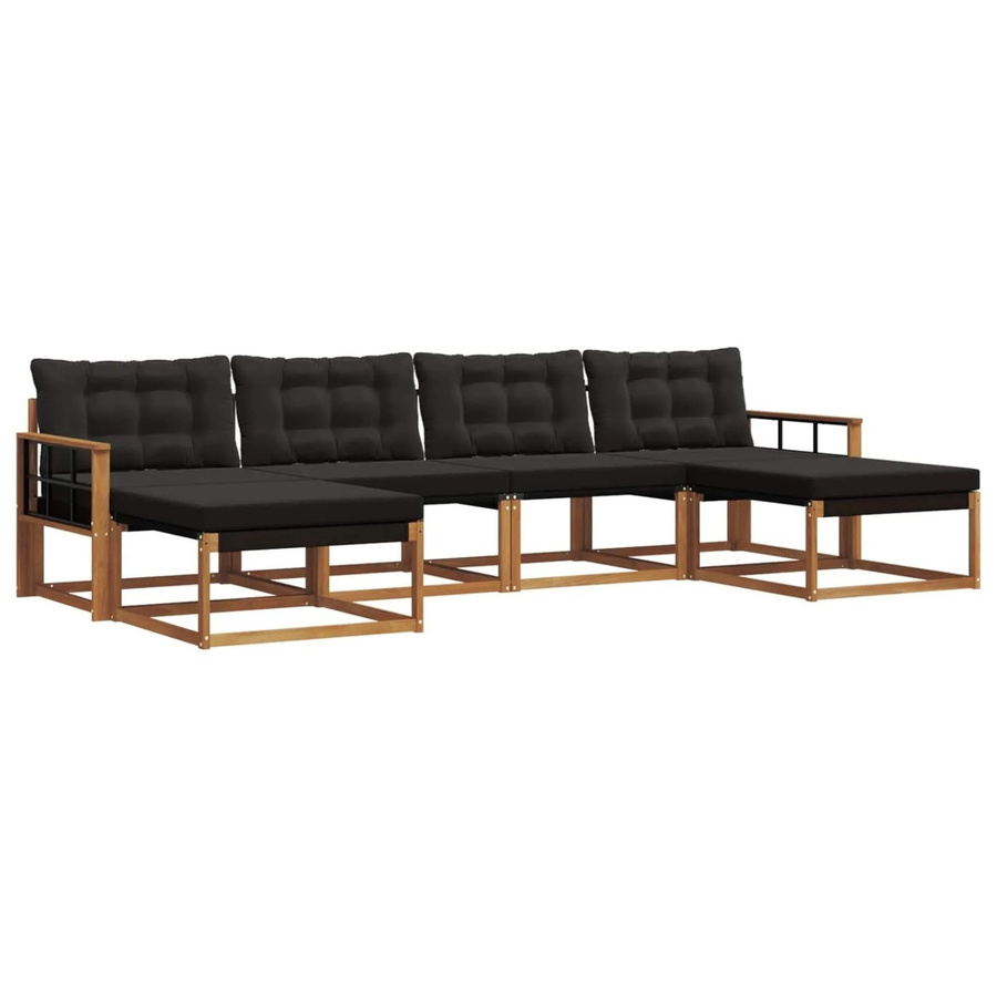 vidaXL Outdoor-Sofagarnitur 6-teilig aus massivem Akazienholz und Textilene in Natur und Schwarz mit Kissen - Bild 2