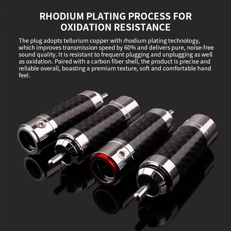 YYAUDIO RCA-Stecker Set aus Tellur-Kupfer mit Rhodium-Beschichtung und Kohlefaser-Design in Schwarz für HiFi-Audio-Verstärker DIY 4 Stück - Bild 4