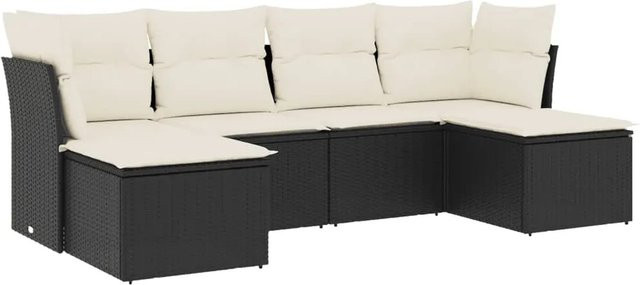 vidaXL 6-teilige Garten-Sofagarnitur in L-Form aus Poly-Rattan und pulverbeschichtetem Stahl in Schwarz mit Sitzkissen und Stauraum - Bild 1