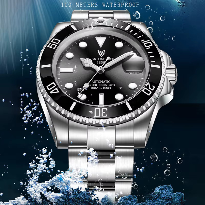 LIGE Armbanduhr Automatik, Edelstahl, Schwarz, Herren - Bild 4