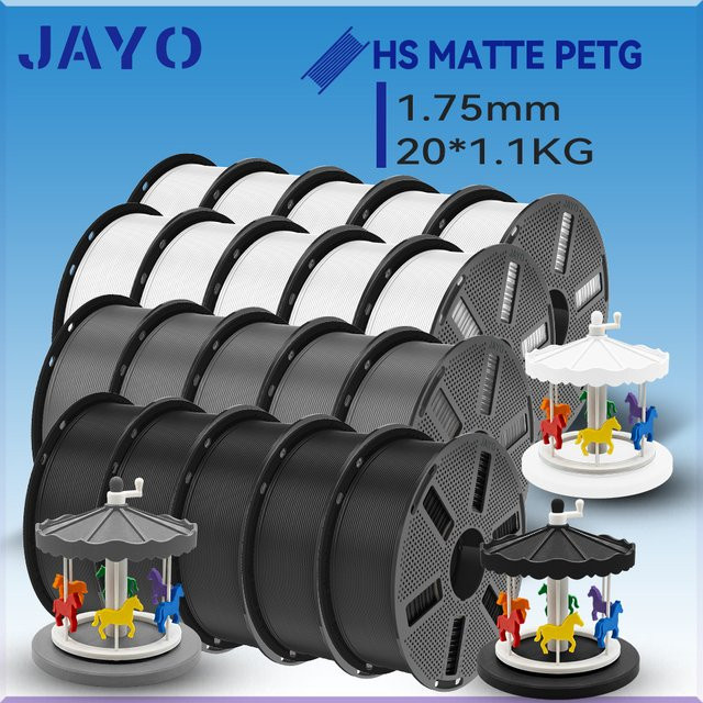 JAYO PETG 3D-Drucker-Filament Set mit 20 Rollen in Schwarz und Weiß, Hochgeschwindigkeits-Matt-Effekt für FDM-Drucker und 3D-Stifte - Bild 1