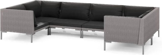 vidaXL 6-tlg Garten-Lounge-Set Modell 7 in U-Form aus Poly Rattan und pulverbeschichtetem Stahl, Dunkelgrau/Schwarz mit wetterfesten Auflagen und Kissen - Bild 1