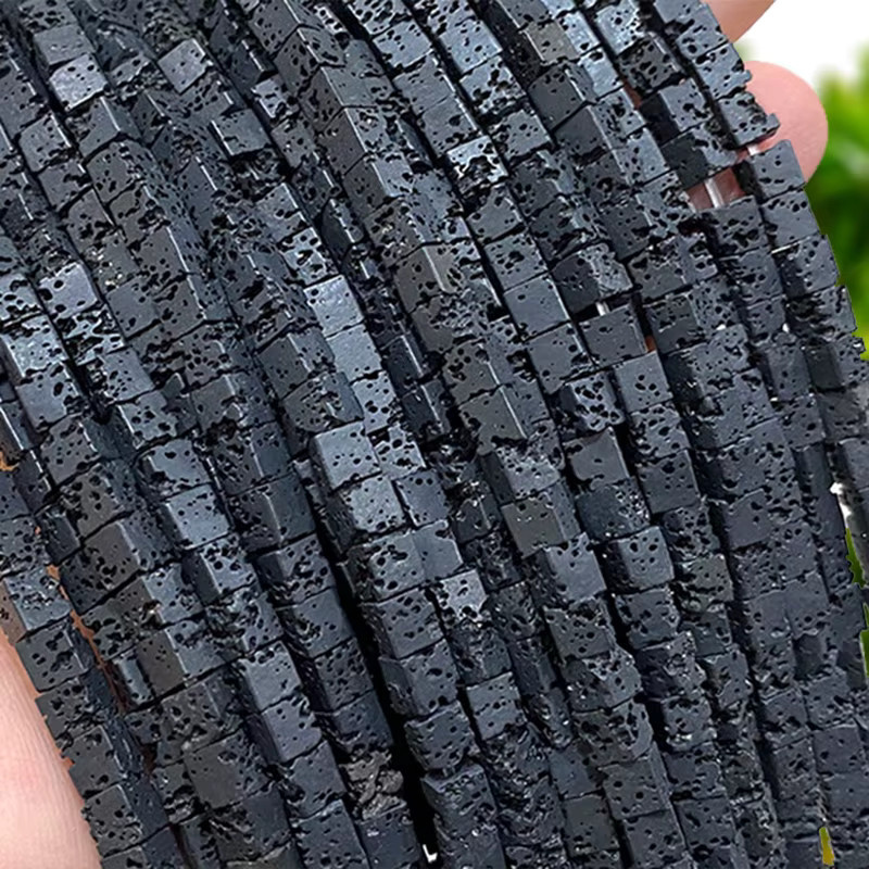 LUOMAN XIARI Spacer Perlen, Naturstein Schwarz Vulkan Lava, Unisex - Bild 2