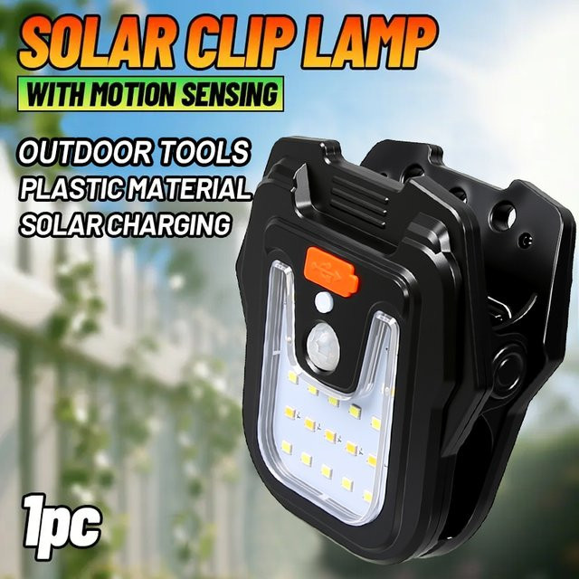 KDULIT Solar-Clip-Lampe mit Bewegungsmelder und Notfall-Nachtlicht in Schwarz für Garten und Zaun - Bild 1