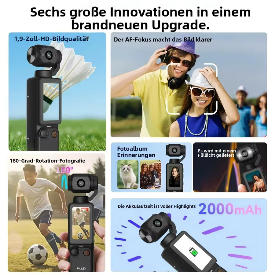 W&O Kompaktkamera in Weiß mit 4K HD Videoaufnahme, 1,9-Zoll-Bildschirm, 180 Grad drehbarem Objektiv und 2000-mAh-Akku inklusive 32 GB Speicherkarte und USB-C-Anschluss - Bild 1