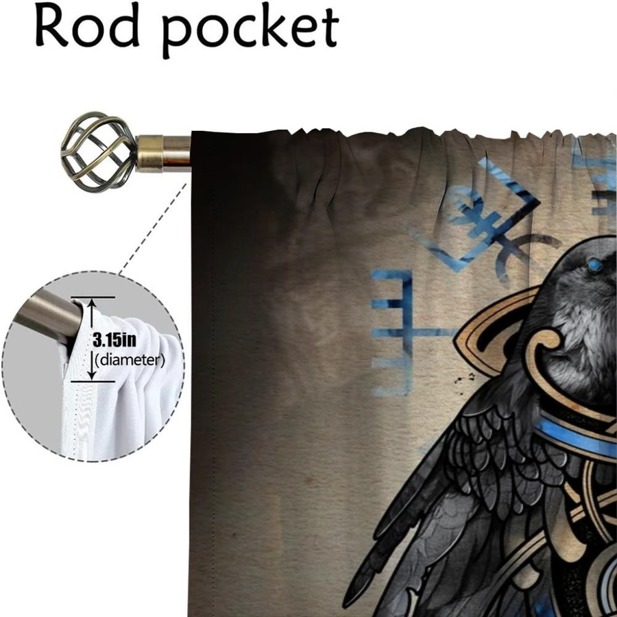 Wikinger Odins Rabe Muninn Elegante Raumvorhänge aus Polyester, 2er-Set, halbtransparent, Multicolour, Breite: 50 cm, Höhe: 70 cm - Bild 2