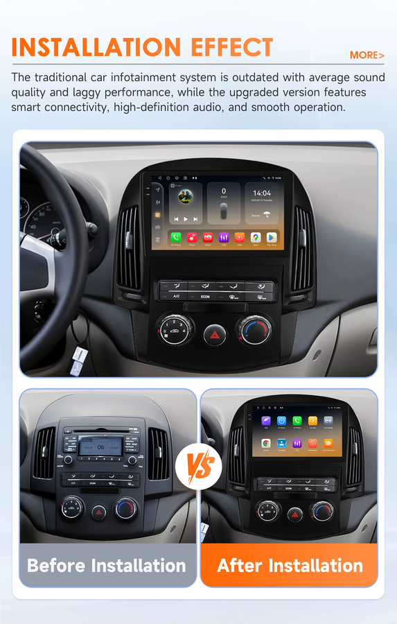 OSSURET 2DIN Carplay Android Auto Autoradio mit GPS und 4G-LTE für Hyundai i30 (2006-2011), Multimedia Player in Schwarz - Bild 2