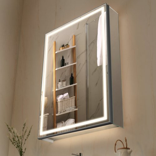 VEVOR beleuchteter Medizinschrank mit Spiegel, LED-Badezimmerschrank mit Anti-Beschlag-Funktion und verstellbaren Regalen, Einbau- oder Wandmontage, B/H: 50 x 70 cm - Bild 1