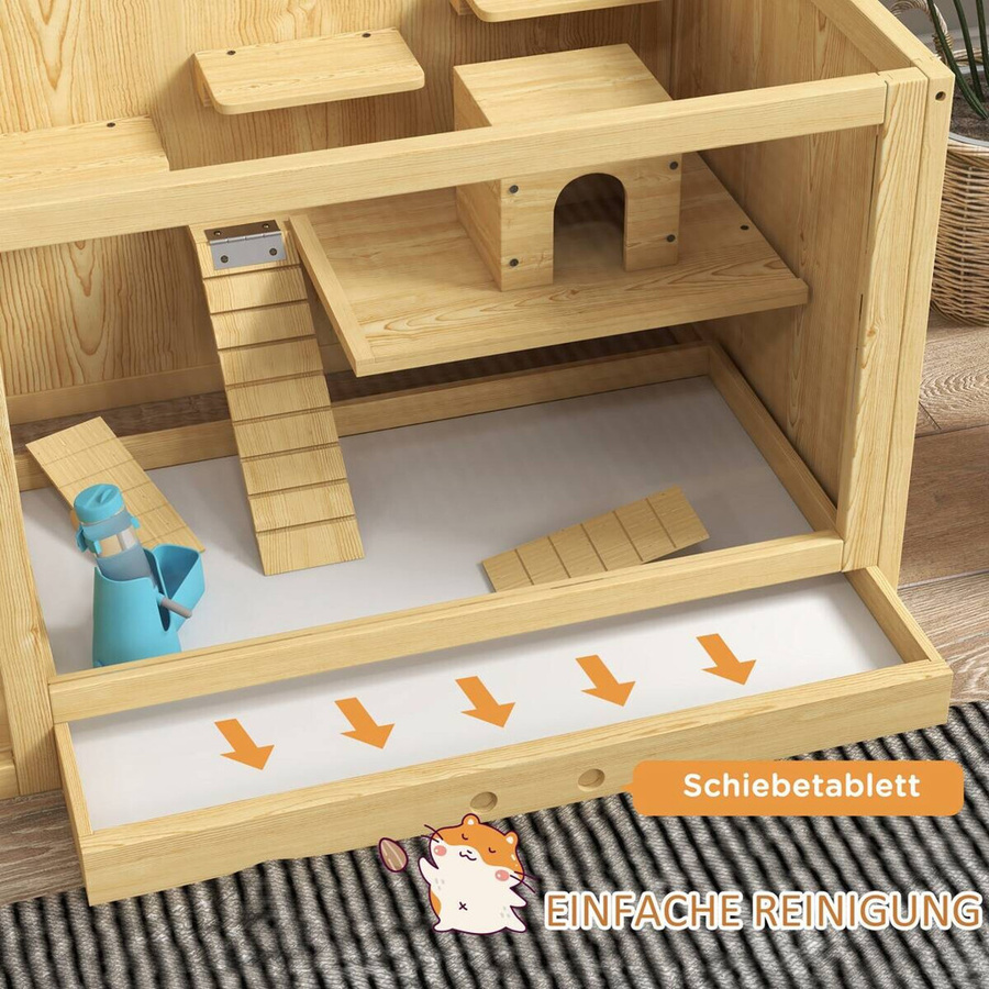 PawHut Hamsterkäfig aus Tannenholz in Natur und Beige B/H/L: 50 x 100 x 50 cm - Bild 3