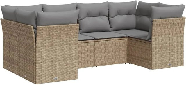 vidaXL 6-tlg Garten-Sofagarnitur in L-Form aus Poly-Rattan in Beige mit Sitzkissen und Rückenkissen inklusive Stauraum - Bild 1