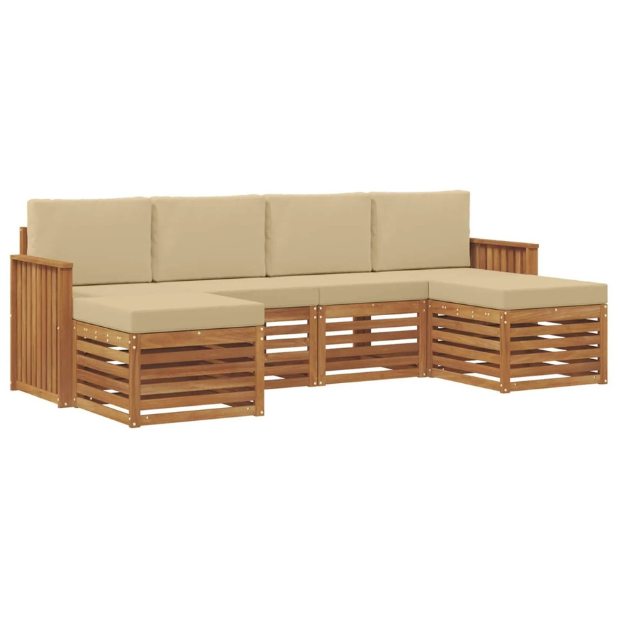 vidaXL Sofagarnitur aus Massivholz Akazie in Natur und Beige, 6-teiliges Set mit Sitzkissen und Rückenpolstern im modernen Latten-Design - Bild 2