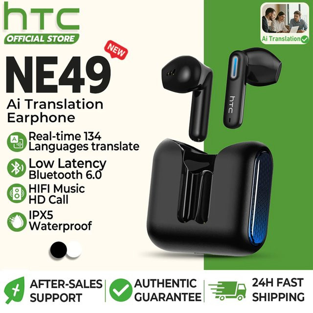 HTC NE49 Kabellose Bluetooth In-Ear-Kopfhörer mit KI-Sprachübersetzung, HiFi-Klang und Geräuschunterdrückung - Bild 1